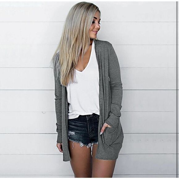 Women Lightweight Long Sleeve Solid Color Cardigan medium - Picture 4 of 7